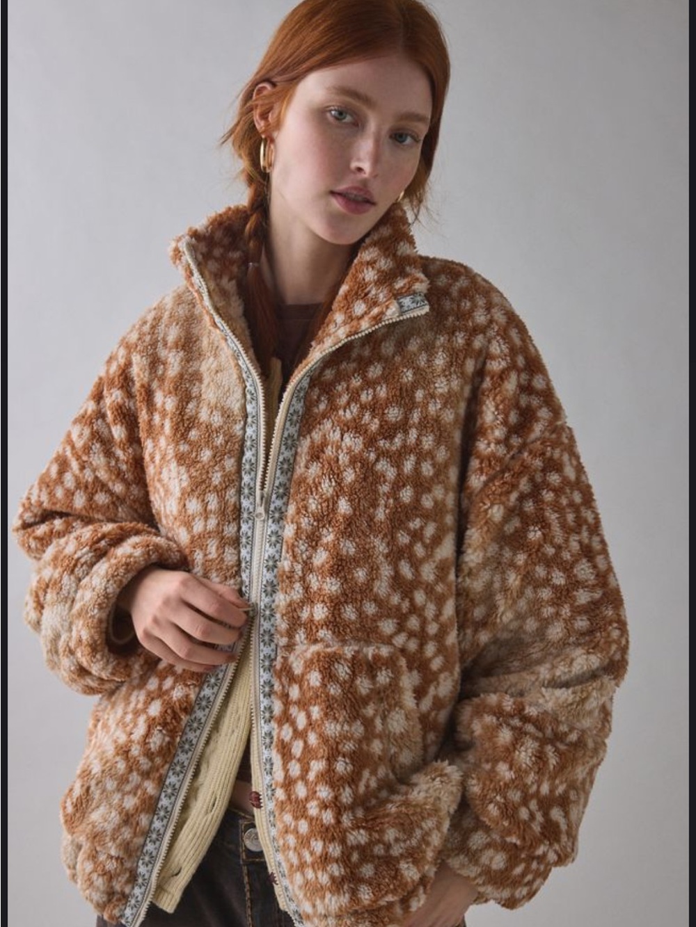 Urbanoutfitter BDG Mae Printed Piled Fleece Zip-Up Jacket